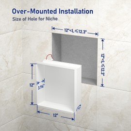 Bernkot Stainless Steel Led Shower Niche 12" X 12" White with Lighting Waterproof No Tile Need Shower Niche for Bathroom Recessed Wall Niche Over-Mounted Installation