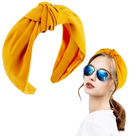 SuPoo Yellow Headbands for Women Girls Top Knotted Headband Fabric Satin Head Bands Wide Hairband Fashion Elastic Yoga Hair Band Hoops Trendy Holiday Hair Accessories Diademas Para Mujer
