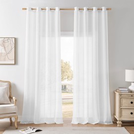 Softalker Curtains with Eyelets Voile Curtains White Curtain Transparent Linen Look Curtain 260 cm Long Curtains Scarves Set of 2 Eyelet Curtain 140 cm Width for Living Room Bedroom