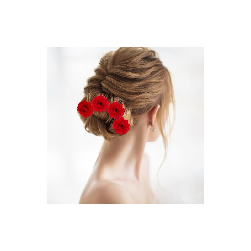 Artibetter Horquillas Rosa Roja Accesorios Para El Cabello 4 X