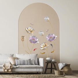 Tanlaby 3D Flower Wall Stickers, Lotus Floral Colorful Blossom and Carp Wall Decals, DIY Vinyl Mural Art for Bedroom Living Room Offices Sofa TV Backdrop Wall Decor