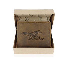 GREEN DEED Genuine Leather Men's Wallet - Large Leather Wallet - Wallet with Coin Compartment - Tri-Fold Wallet Men, Horse in galloping, Classic