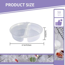 Fatiya 50 Pieces Double Condiment Containers with Lids, Portable Reusable 2 Compartment Snack Containers, Small Dual Snack Pack Containers for To-Go Sauce Dip Travel Salad Dressing (50 Pieces)