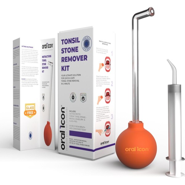 Oral Icon® Almond Stone Removal Kit - Remove Almond Stones in 1 Minute - Includes 1 Suction Pipette - 1 Almond Stone Syringe - Medical Grade - BPA & Glass Free - Fresh Breath
