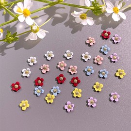 Colorful Small Daisy Nail Charms Alloy Designs Fresh&Cute Floral Series Nail Gems Spring Elegant Small Flower with Gold Glitter Ball Nail Accessories Colored Flower Nail Art Charms (21pcs)