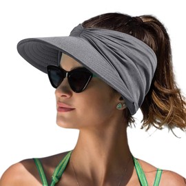 Sombrero con Visera De ala Ancha para Mujer, Sombreros para El Sol De Verano UPF 50+, Protección UV, Sombreros De Playa, Visera De Golf Plegable para Mujer, Gorra De Playa con Cola De Caballo