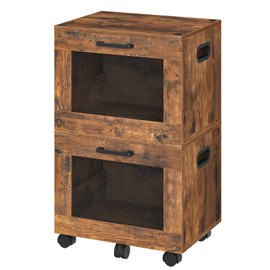 HOOBRO 2 Drawers File Cabinet, Rolling File Cabinet Cart, Small Filing Cabinet on Wheels Under Desk, Home Office Mobile File Organizer Box File Basket for A4, Letter Files, Rustic Brown BF11WJP201