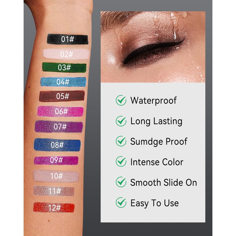 Eyeliner Waterproof Red, Matte Smooth Eyeliner Pencils, Quick-Drying, Smudgeproof, Cream