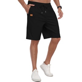 IWOLLENCE Shorts for Men UK with Zip Pockets and Elasticated Waist Summer Lounge Regular Fit Men's Shorts Chinos (Black, M)