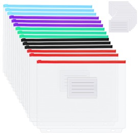 YoeeJob 15 Packs 3-Hole Clear Zipper Binder Pockets, Binder Insert Pages with Card Slots Suitable for School or Office to Organize Document, Mixed Color Zippers