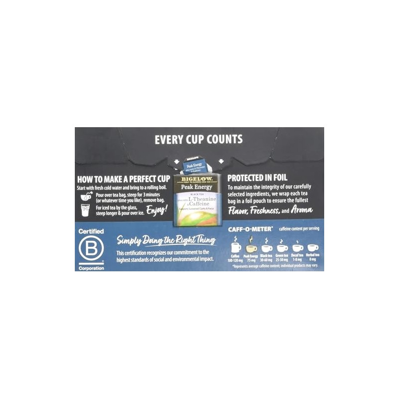 Bigelow Black Tea Peak Energy plus extra L-Theanine & Caffeine,