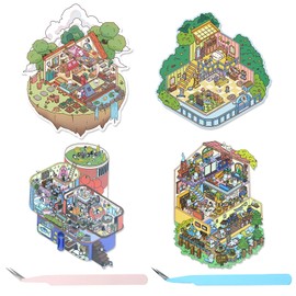 TYXHXTF 4 Sets of 3D House Stickers, Tree House Party Stickers 3D, 3D Sticker Scene, House Stickers Make Your Own, Relief Stress for Adults and Children