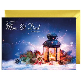 Mom & Dad Christmas Card - Festive Lantern - Medium Sized Card (A5 Size -148mm x 210mm) with Envelope