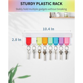 Ling-Luo Key Tag Rack Slot Style Plastic Wall Mounted Key Holder Organizer with Transparent Tough Key Tag Identifiers Markers in 8 Assorted Colors, 2 Pack