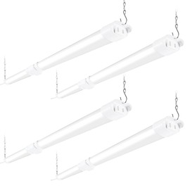 PARMIDA (4 Pack) Linkable LED Utility Shop Light, 45W, 3FT Integrated Fixture ETL 4500LM Plug-in Garage Lighting, On/Off Switch, Surface or Suspension Mount for Basement Workshop Office, White - 5000K