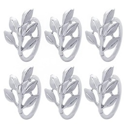 CENPEK 6pcs Leaf Napkin Rings Holders Fall Party Napkin Rings for Christmas Thanksgiving Parties, Wedding Adornment, Table Decoration Accessories, Silver