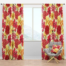 DesignQ Blackout Curtains 'Red, Pink and Yellow Flowers' Curtains for Bedroom, Curtains for Living Room, Curtains & Drapes - Thermal Insulated -Single Panel -52x108