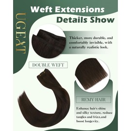 Ugeat Sew in Hair Extensions Real Human Hair Dark Brown 20Inch Human Hair Sew in Extensions Brown Hair Extensions Real Human Hair Sew in Weft Hair Extensions for Women 100g