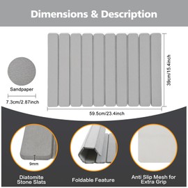 Foldable Stone Bath Mat, Diatomaceous Earth Shower Mat, Non-Slip Super Absorbent Quick Drying Bathroom Floor Mat, Luxury Bath mat for Bathroom Kitchen Bathtub, 23.4 * 15.4'' Gray