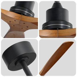 Sofucor 52 Inch Solid Wood Ceiling Fan without Light 3 Blades Ceiling Fan No Light with Remote, 6 Speeds with Noiseless Reversible DC Motor for Living Room Bedroom Patio With Cover