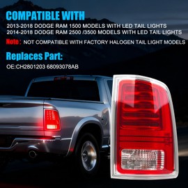 LED Tail Lights Compatible with 2013-2018 Dodge Ram 1500 2014-2018 Ram 2500 3500, Left Driver and Right Passenger Side Rear Brake Lamps, a Pair