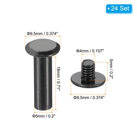 PATIKIL 24 Sets Chicago Screws, 18 mm L Chicago Screws Phillips Binding Post Screws Bolts Leather Rivets Fastener Connector for Leather Belt Scrapbook Photo Albums Black