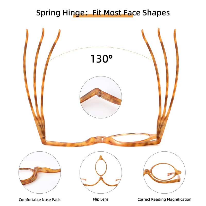 JM 2 Pairs Makeup Reading Glasses Magnifying Flip Down Cosmetic