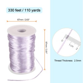 sourcing map Satin Nylon Cord String 2.5mm 330 Feet Silky Smooth Bracelets String for Macrame Kumihimo Chinese Knot Necklaces Beading Jewelry Making, Pale Purple