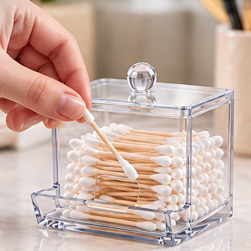 Clear Cotton Swab Holder for Bathroom Storage – Reusable Plastic