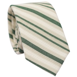 BELLUNO 2.5 inch Skinny Cotton Tie for Men, Slim Beige and Green Striped Necktie