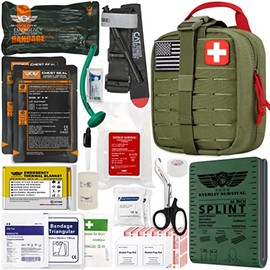EVERLIT Advanced Emergency Trauma Kit, CAT GEN-7 Tourniquet Mil-Spec Nylon Laser Cut Pouch with 36" Splint, Military Combat Tactical IFAK for First Aid Response Bleeding Control (OD Green)
