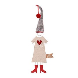 Good old Friends Hanging Lucky Gnome 'Von Herzen' - Ornament, Red and Gold, 20 x 6 cm, Wire, Felt, Hanging Heart, Festive Heart, Love, Birthday, Mother's Day
