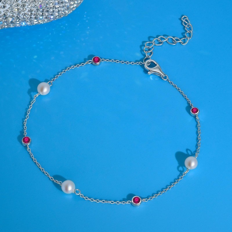 E 925 Sterling Silver Ankle Bracelet for Women, Dainty Cubic