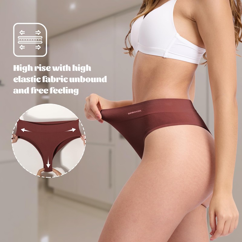 BAMBOO COOL Women's Thongs High Waisted Seamless Moisture-Wicking Breathable Underwear