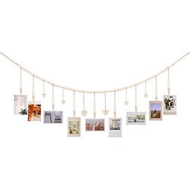 Hanging Photo Display with Clips, 9 Wood Clips, Boho Picture Frames Collage Wall Decor, Photo Hanger for Office Cubicle Decor, Kids Art Display (1)