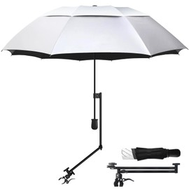 HOBVO UPF 50+ Golf Umbrella with Adjustable Universal Clamp, Portable Umbrellas for Rain, Manual Open & Close, for Beach Chair, Golf Cart, Stroller, Bleacher, Patio (43.3", Titanium Silver)
