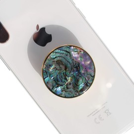 OnTheGrip Cute Natural Seashell Design Round Shape Collapsible Mobile Phone Grip Stand Holder for Smartphone Tablet Cell Phone Accessory (Black Fresh Water)