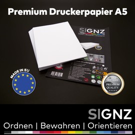 SIGNZ Copier Paper, DIN A5, White, 75 g, 350 Sheets, Printer Paper for Home & Office