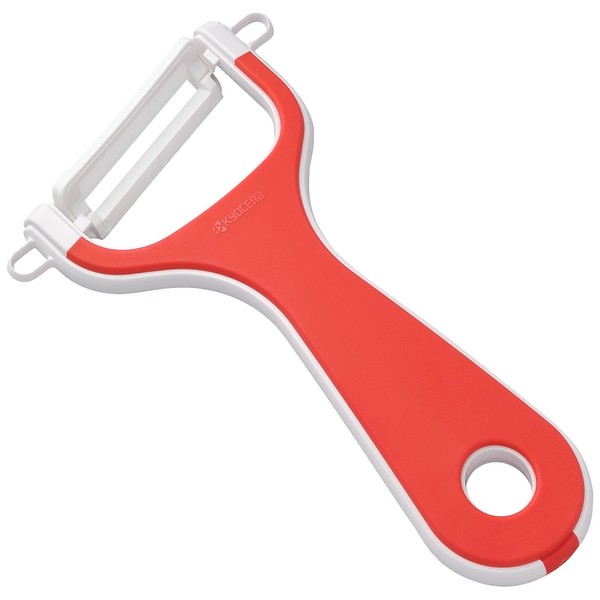 Kyocera CP-NA10X-RD Peeler, Ceramic, Sterilization, Bleaching, Tanned Blade, Rubber Handle, Red, Made in Japan