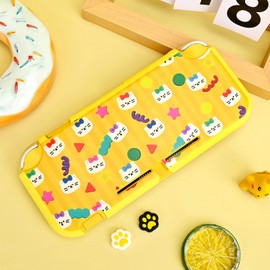 DLseego Protective Case Suitable for Switch Lite Console 2019, TPU Soft Shell Anti-Slip Shock-Absorption Protective Soft Games Case Accessories with 2 PCS Cute Cat Paw Thumb Grips Caps-Yellow Cat