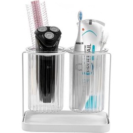 Toothbrush Holders with Drain Tray, Hanging Toothbrush and Toothpaste Holder Organizer Bathroom Caddy Countertop for Toothpaste, Razors, Electric Toothbrush - Clear - Color: B-clear, Size: 2 Slots