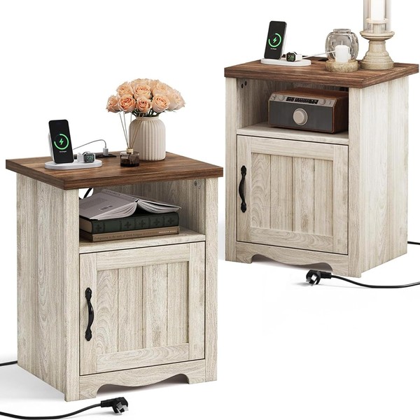 LINSY LINSY Farmhouse Night Stand Set of 2, 18.9 Wood