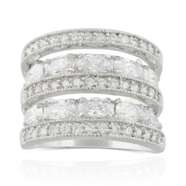 JanKuo Jewelry Rhodium Plated Cubic Zirconia Wide Band Cocktail Ring (9)