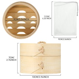 Chengu Natural Bamboo Soap Bar Holder with Lid Soap Dish Drain Foaming Net Shampoo Container Wood Tray Handmade Bamboo Case for Bathroom Shower Kitchen(4 Pieces,3.9 Inch)