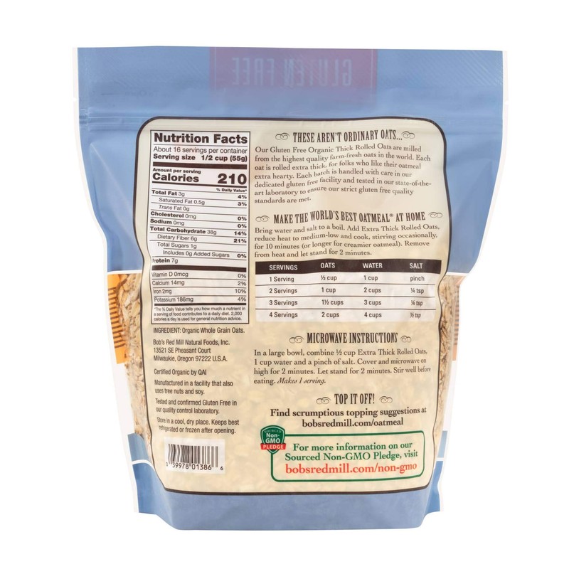 Bob's Red Mill Gluten Free Organic Extra Thick Rolled Oats,