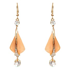 Navachi 18k Gold Plated White Crystal Orange Rhombus Acetate Dangle Drop Az1627 Earrings