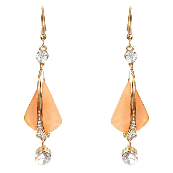 Navachi 18k Gold Plated White Crystal Orange Rhombus Acetate Dangle