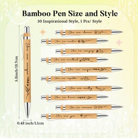 Watersay 10 Pcs Inspirational Bamboo Pens Flower Ballpoint Pens Bulk with Black Ink Employee Appreciation Gift Thank You Gift Party Favors School Office Writing Supplies for Women Men Coworker Staff