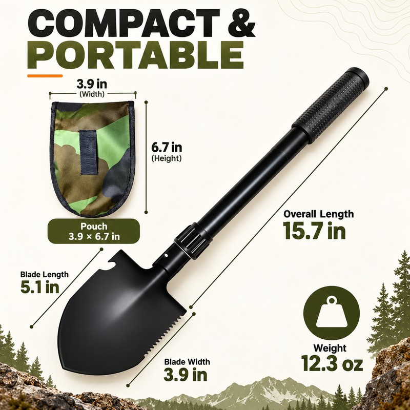 Folding Shovel for Camping and Outdoor Use – Portable Carbon