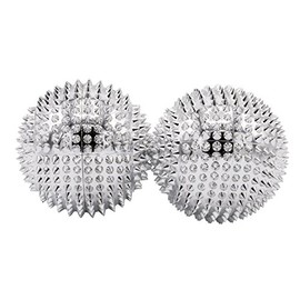 CHI-ENTERPRISE - Two Magnetic Massage Balls - Medium | Fascia Balls for Self-Therapeutic Acupressure Treatment | Contents: 2 Hedgehog Balls in Silver, Each 47 mm Diameter & 228 Acupressure Needles